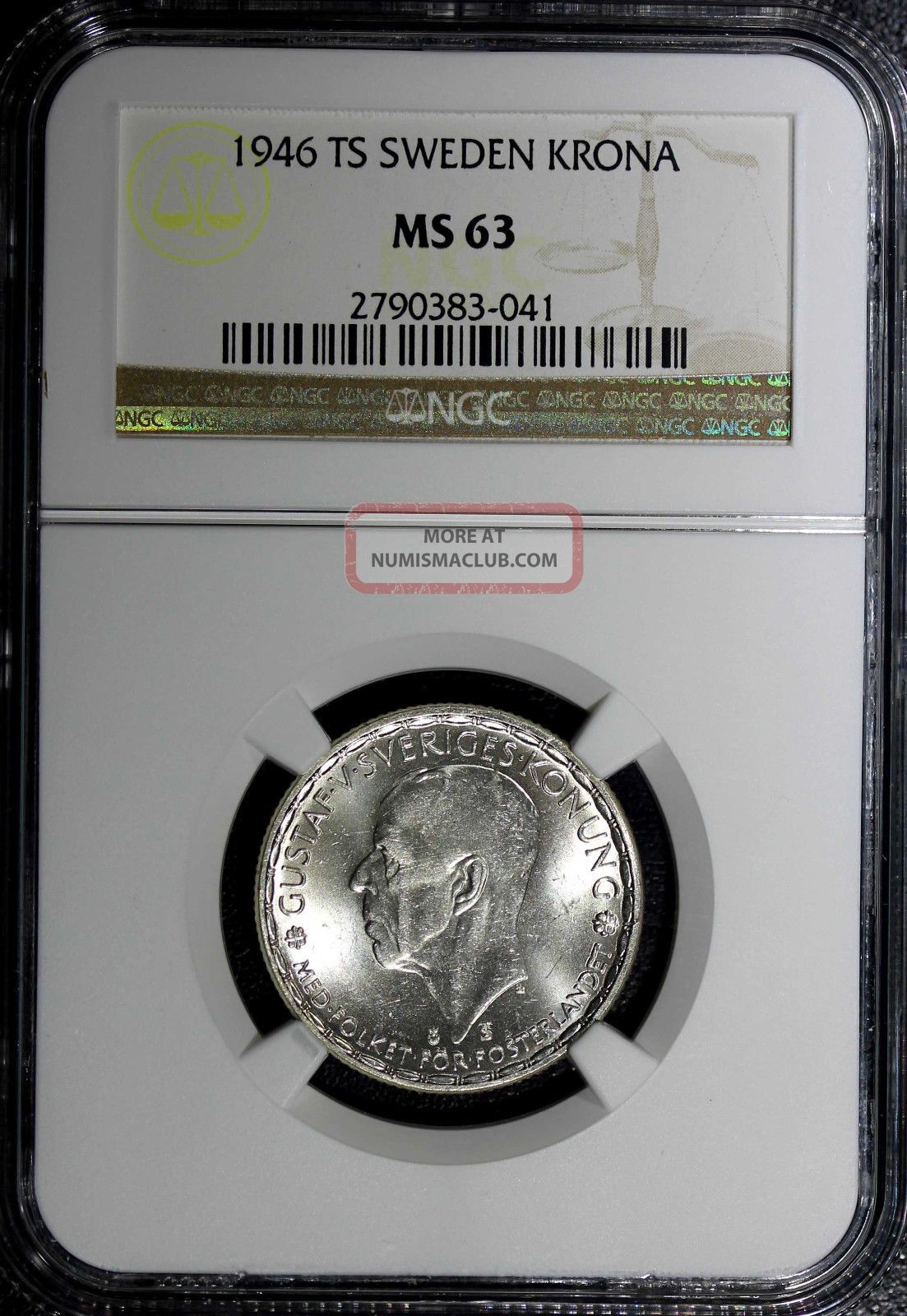 Sweden Silver Gustaf V 1946 Ts Krona Ngc Ms63 Km 814 Top Graded By Ngc