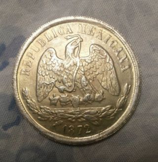 1872 Mexico Un Peso Silver Coin photo