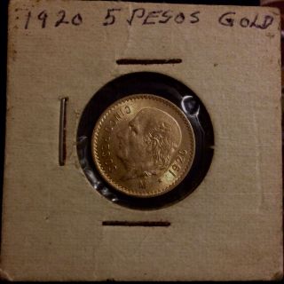1920 $5 Pesos Mexico Gold Coin,  Scarce Key Date photo
