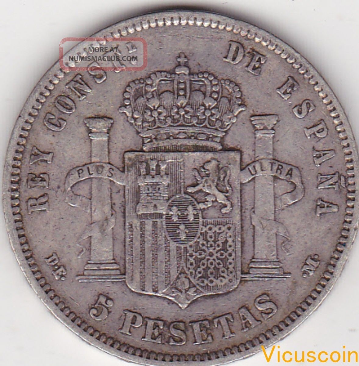 1877 - Dem - Spain - 5 Pesetas Spanish Silver Crown - King Alfonso Xii