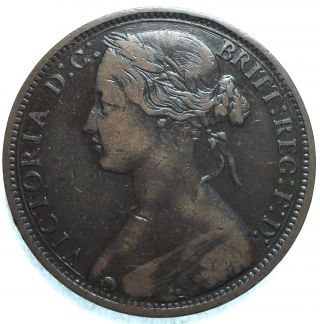 1872 Uk / Great Britain Victoria Bronze One Penny photo