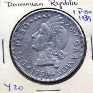 1939 Dominican Republic Peso Km 22 Coin photo