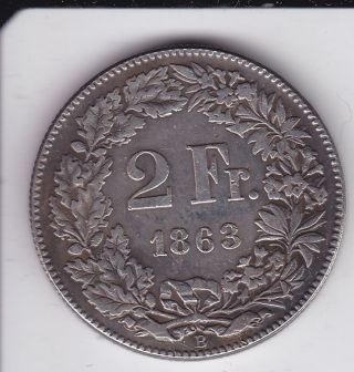 2 Francs 1863 Switzerland photo