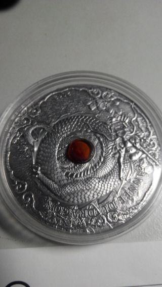Togo 2012 1500 Francs Year Of The Dragon 2oz.  Including Real Amber Silver Coin photo