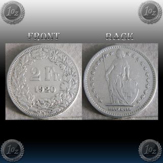 Switzerland Schweiz - 2 Francs 1920 B Silver Coin (km 21) Vf photo