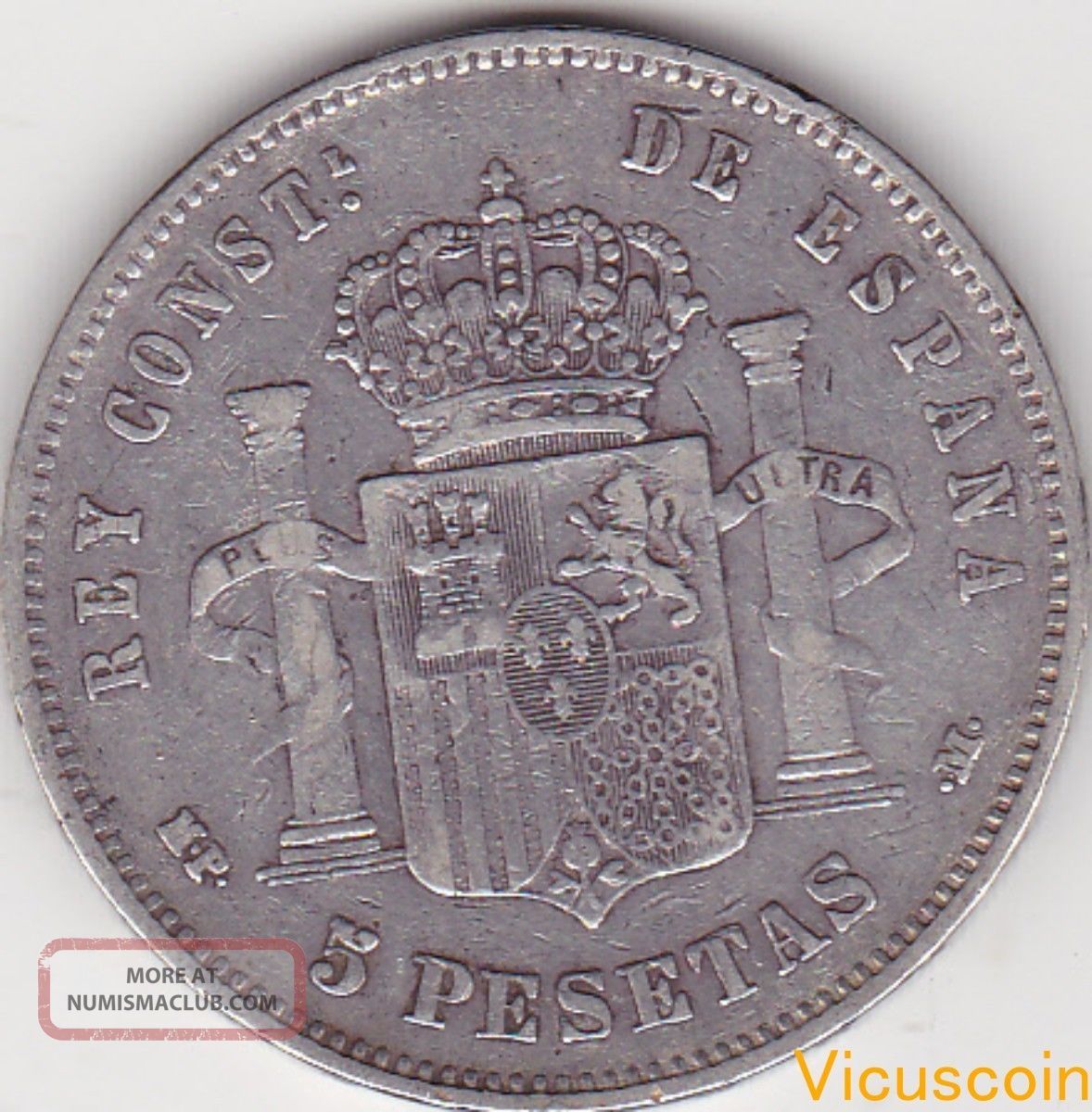 1888 Mpm - Spain - 5 Pesetas Spanish Silver Crown - King Alfonso Xiii