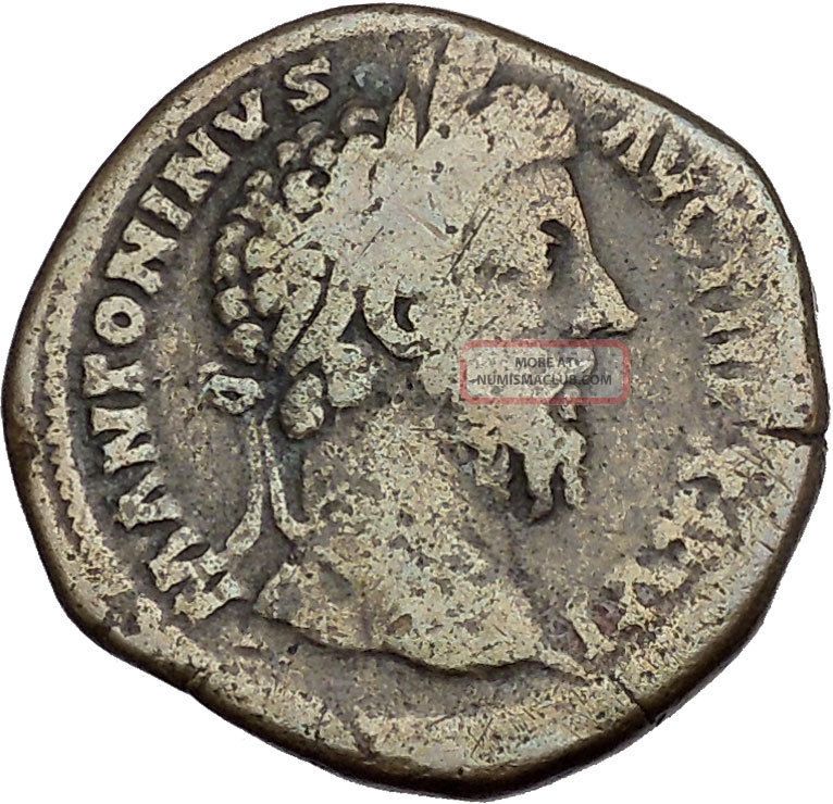 Marcus Aurelius 172ad Sestertius Ancient Roman Coin Roma With Victory ...