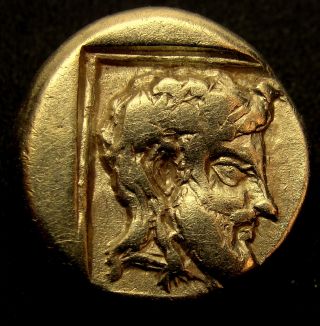 Lesbos.  Mytilene.  - Dionysus And Youth -.  Very Rare Ancient Greek Gold Coin.  Electrum photo