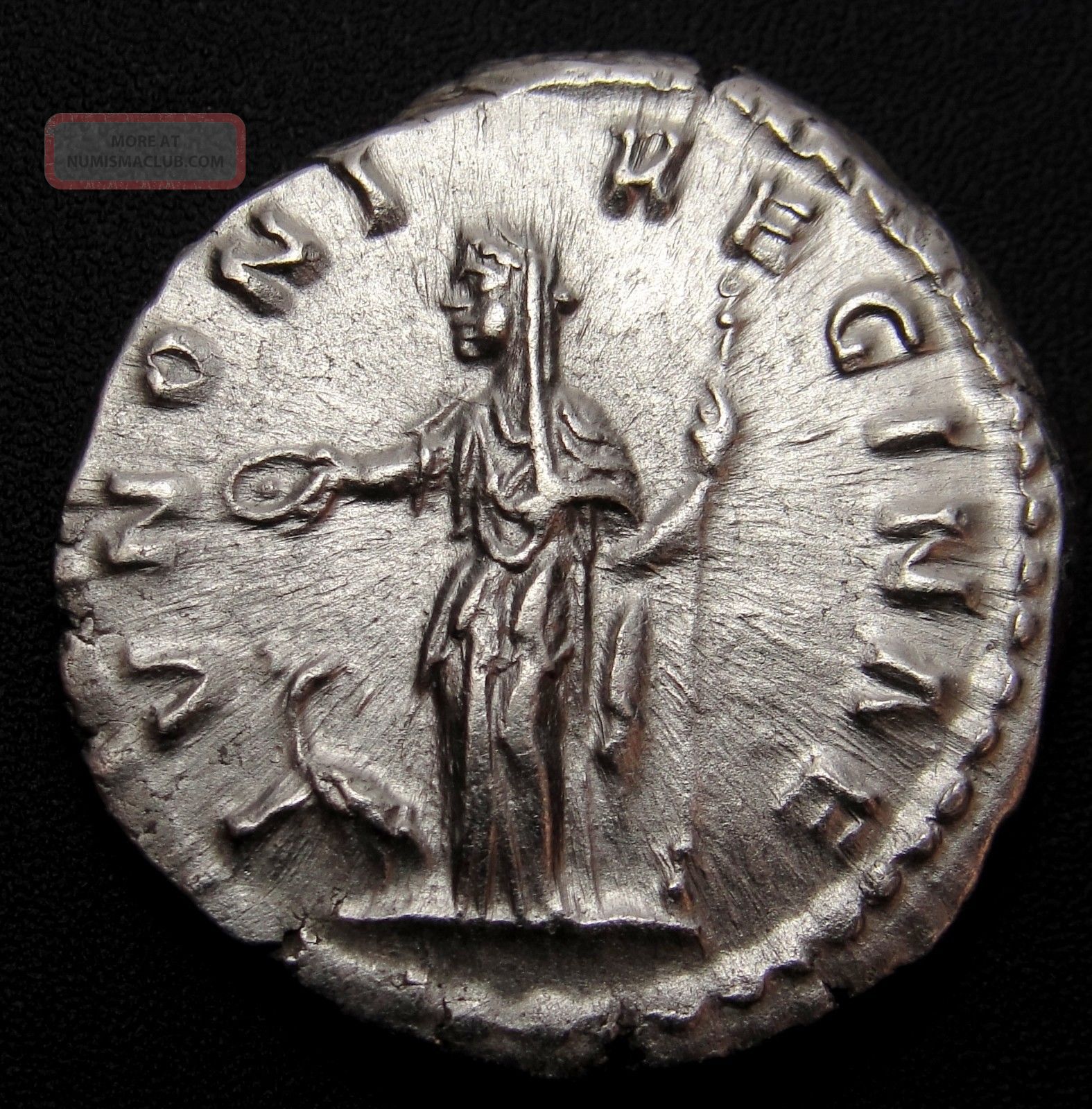Faustina Augusta State. Exceptional Preserve Very Rare Denarius Roman Coin.