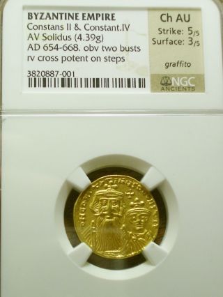 654 - 668 Ad Gold Solidus Constans Ii & Constant Iv Choice Au Ngc - 5/5 Strike photo