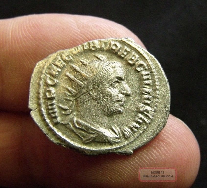 Ancient Roman Silver Anton Trebonnianus Gallus.  251/3 A.  D,  Pietas.  23.  5 Mm Coins & Paper Money photo