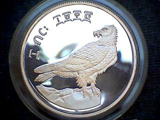 Ethiopia 1970 10 Birr,  Conservation,  Bearded Vulture,  Silver Proof Capsule photo