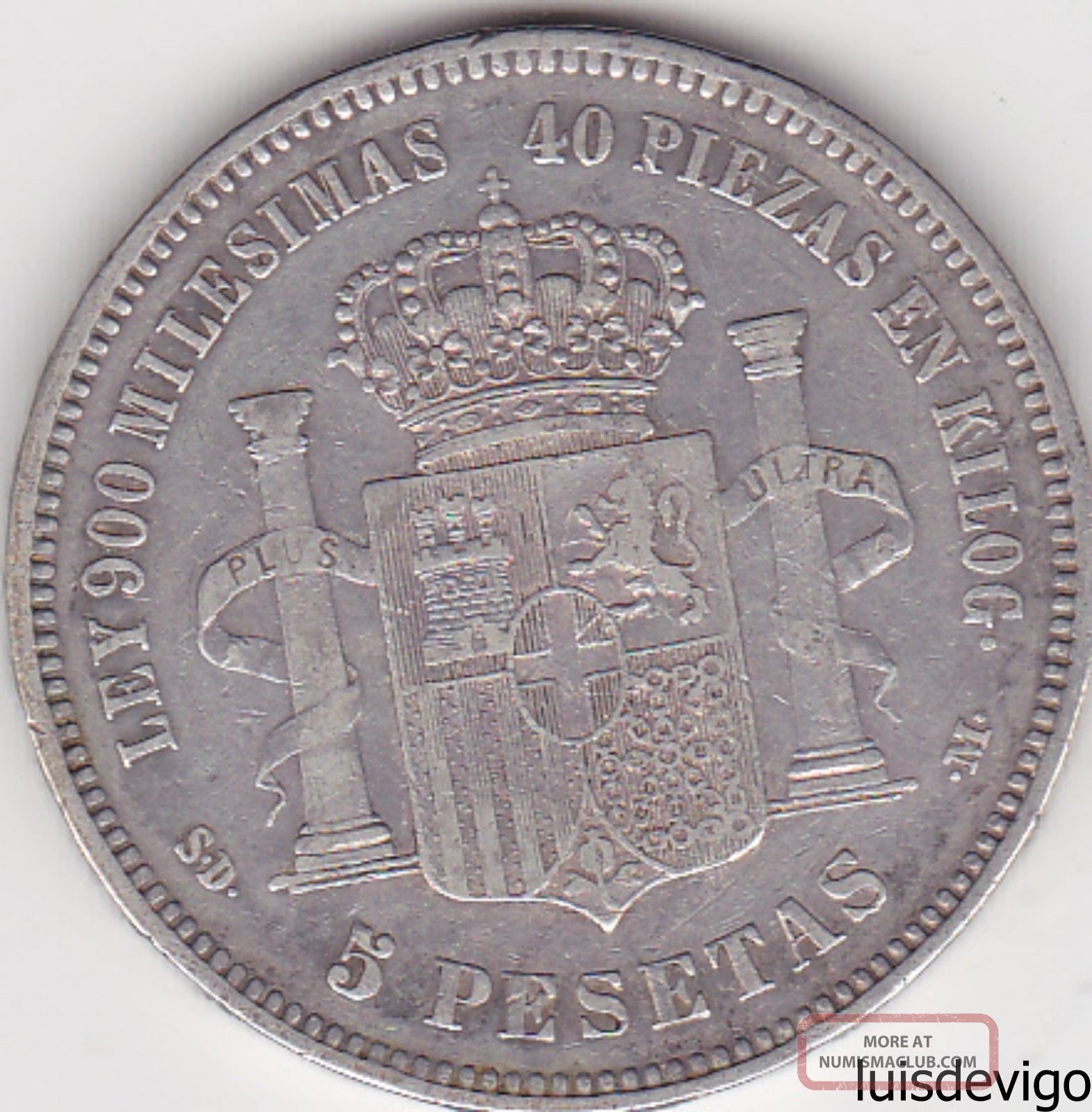 1871 - Sdm Spain - 5 Pesetas Spanish Silver Crown - King Amadeo I ...