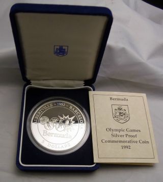 1992 5 Oz.  999 Fine Silver Proof Bermuda $5 Coin Box & The Olympics Rare photo