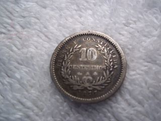 Old World Silver Coin Uruguay 1877 10 Centesimos photo