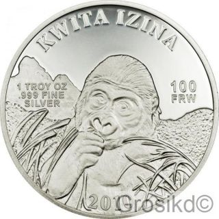 Rwanda 2010 100 Rwf Mountain Gorillas Kwita Izina 1 Oz 0.  999 Silver With photo
