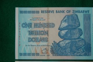 100 Trillion Zimbabwe Currency 2008 Aa Series Note photo