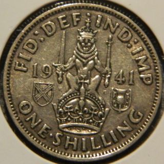 British Silver Shilling - 1941 - S - King George Vi - $1 Unlimited photo
