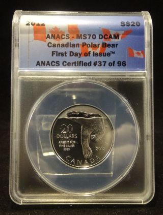 2012 S$20 Ms70 Dcam Canadian Polar Bear First Day Of Issue Anacs 37 Of 96 photo