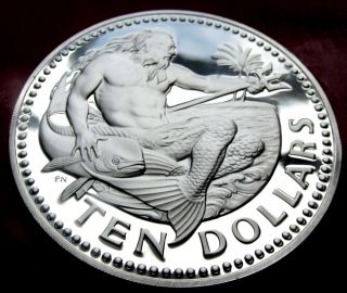 Rare Frosty Mirror Proof 1973 Barbados 925 $10 Silver Dollars Mintage 97k,  35g photo