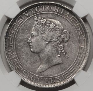 Hong Kong 1867 $1 Silver Coin Ngc Vf Queen Victoria Km 10 Scarce photo