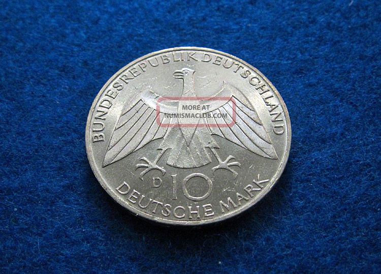 1972 D Germany Silver 10 Mark Munich Olympics Commem Aubu