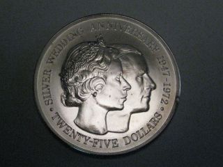 Bu 1972 Cayman Island Silver $25 Coin.  Royal Silver Wedding Anniversary 1947 - 72 photo