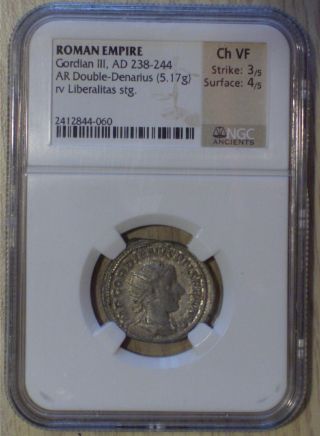 A.  D.  238 - 244 Roman Empire Gordian Iii Silver Double Denarius Ngc Choice Vf photo