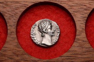 Ancient Roman Silver Denarius Coin Of Emperor Augustus - 15 Bc photo