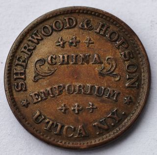 1863 Civil War Token The Flag Of Our Union / Sherwood & Hopson China Utica N.  Y. photo