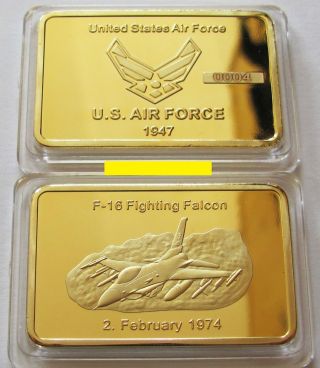 1 Oz 1974 Us Airforce F - 16 Fighting Falcon Pure.  999 24k Gold Bullion Bar Rare photo