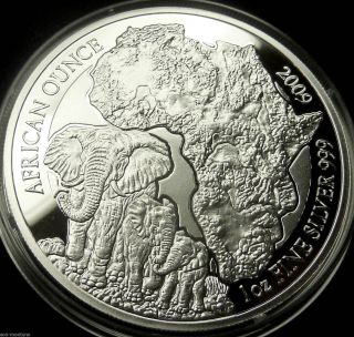 2009 Rwanda Elephant Proof 1 Oz Silver African Wildlife Coin Only 1000 Minted photo