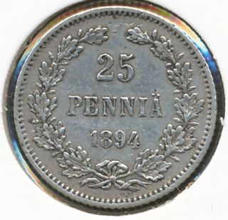 Finland Russia Silver Coin 25 Pennia 1894 photo
