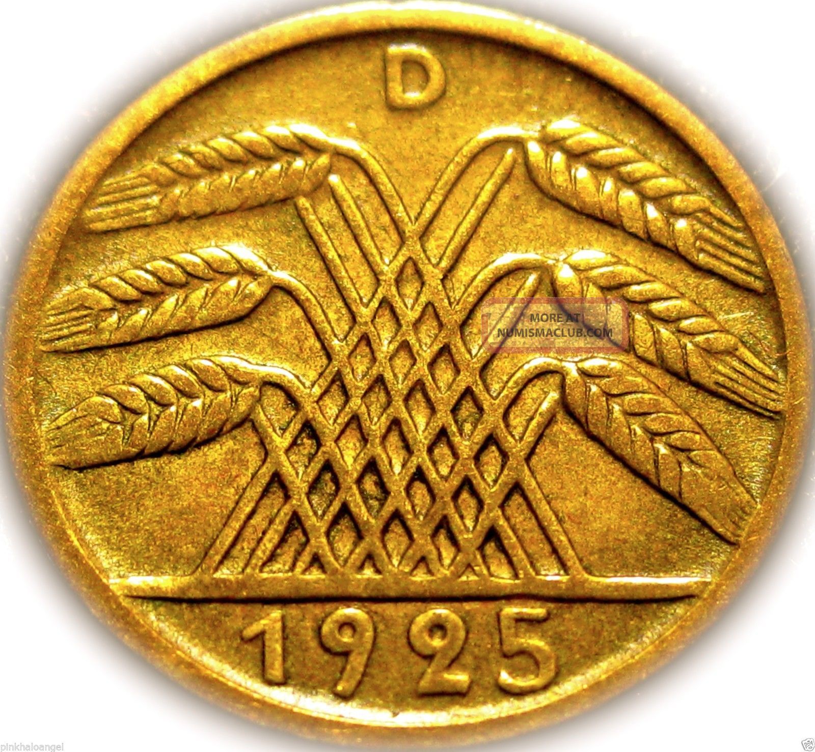 Germany - German 1925d Gold Colored 5 Reichspfennig Coin