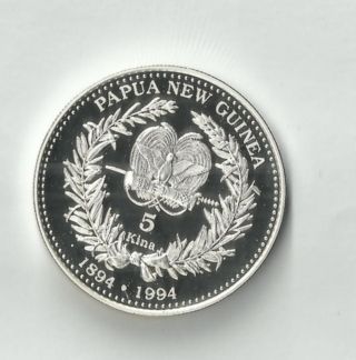 Papua Guinea 1994 Silver 5 Kina Proof Coin,  Bird Of Paradise Km 37 (p) photo