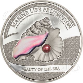 Palau 2014 5$ Beauty Of The Sea Pink Pearl Proof Silver Coin photo