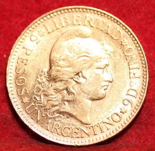 1887 Argentina Gold 5 Pesos.  2333 Agw S/h photo