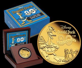 Donald Duck 80th Anniversary - Gold Limited Proof Coin 2014 Niue Disney photo