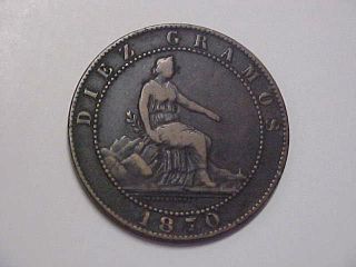 1870 Spanish - Puerto Rico 10 Centimos Coin photo