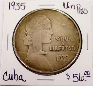 1935 Silver Un Peso Patria Y Libertad Coin photo
