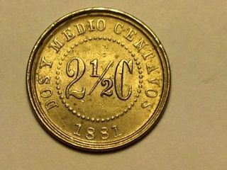Columbian Coin - Dos Y Medio Centavos - 2 1/2 C 1881 photo