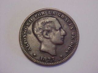 1877 Spanish - Puerto Rico 5 Centimos Coin photo