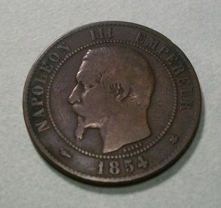Napoleon Iii Coin - 1854 - Bb - Dix (10) Centimes - Great Shape photo