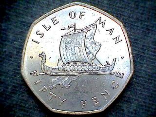 Isle Of Man 1976 50 Pence Viking Sailing Ship,  Cu - Ni,  Unc photo