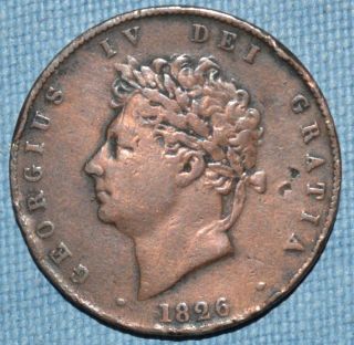 United Kingdom 1/2 Penny 1826 George Iv Km 692 Halfpenny Copper Coin photo