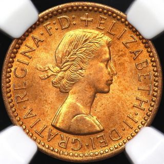 1954 Ngc Ms - 66 Rd One Farthing Great Britain photo