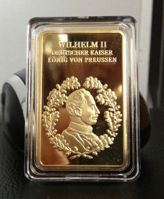 1 Oz Wilhelm Ii Deutscher Kaiser Pure.  999 24k Gold Bullion Bar Rare photo
