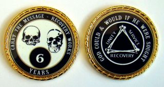 Alcoholics Anonymous 6 Year Skulls And Bones Rope Edge Sobriety Coin Chip 1 3/4 