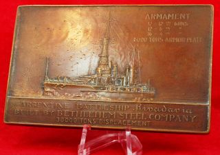 Argentina Battleship Rivadavia - Bethlehem Steel Co.  Bronze Plaque K18 photo