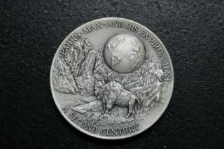 1972 National Parks Old Faithful Centennial Medal.  999 Pure Silver Coin photo